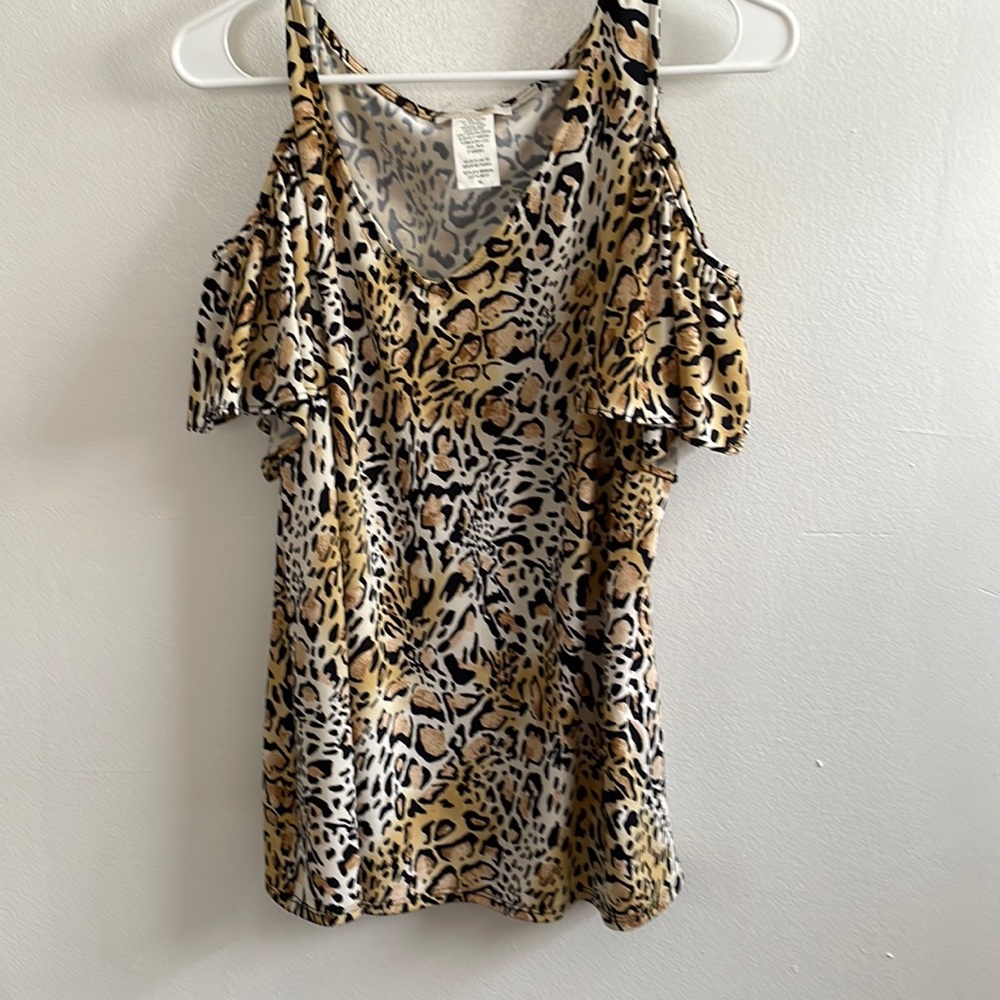 Prelude animal print cold shoulder blouse